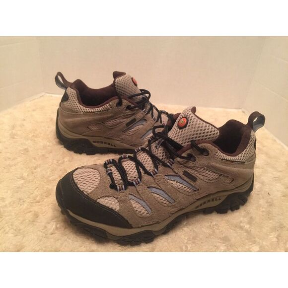 Merrell Womens Shoes Sz 9 Vibram Soles Brown Lt Blue Hiking Camping Outdoor S2 - Picture 2 of 12